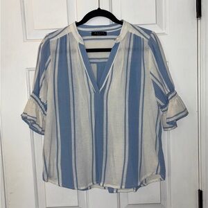 Maven West Blue White Striped Cotton Peasant Top